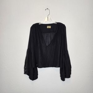 SHOW ME YOUR MUMU CHIFFON CROPPED V- Neck Bell Sleeves Top Size S/M
